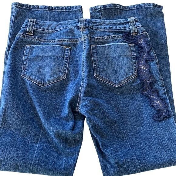 INC Floral Embroidered Boot Cut Distressed Jeans Mid-Rise Stretch Cottagecore - Picture 15 of 16